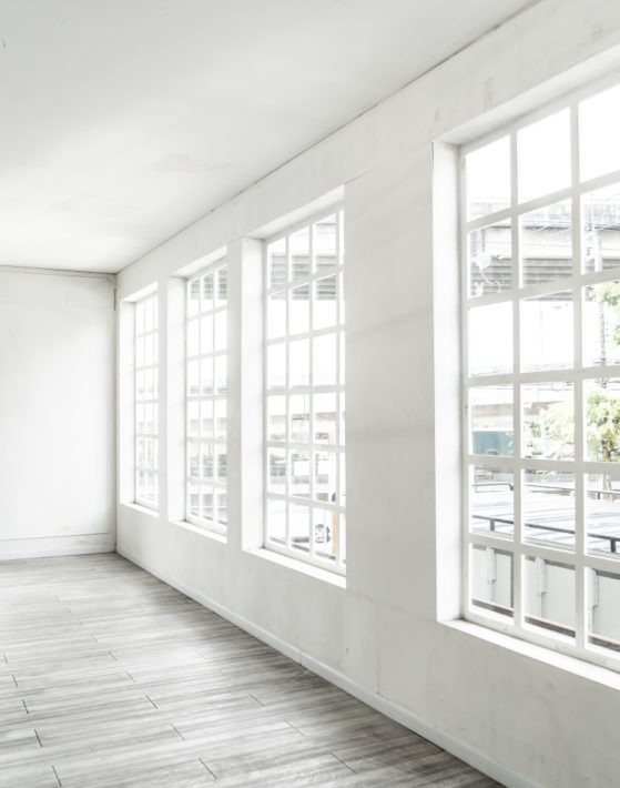 white empty room with glass window