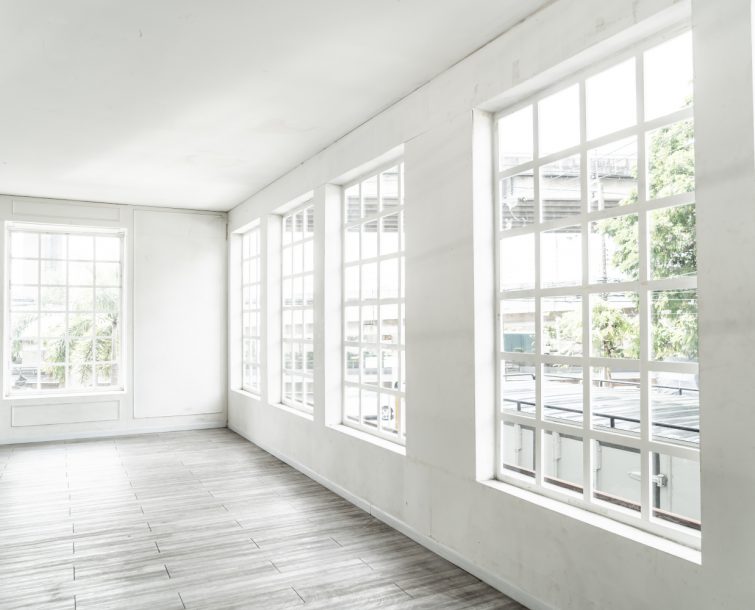 white empty room with glass window